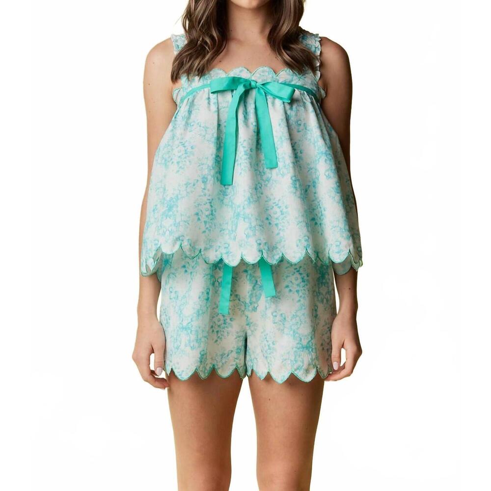NEW RARERAW toile print scallop trim pajama set in mint green